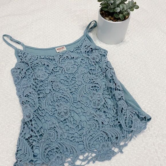 Mossimo Supply Co. Light Blue Paisley Crochet Lace Cropped Tank Top Size Small - Picture 6 of 9